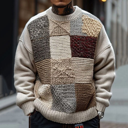 Men'S Vintage Jacquard Color Block Cozy Sweater elevenforest