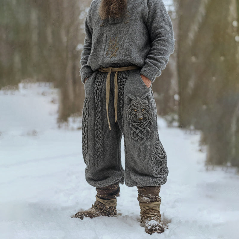 Men's Vintage Viking Celtic Knot Wolf Art Cozy Knit Sweatpants artswardrobe