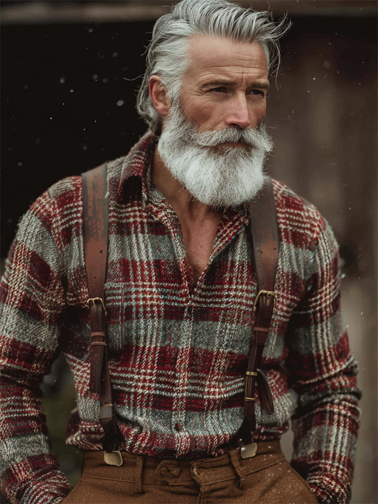 Men's Christmas Vintage 70s Classic Plaid Linen Shirt artswardrobe