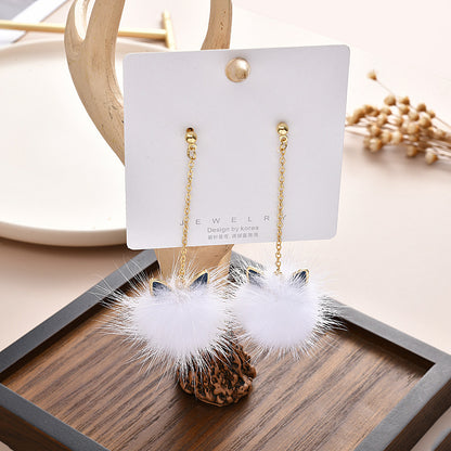 Comstylish Lovely Cat Inspired Pom Pom Earrings