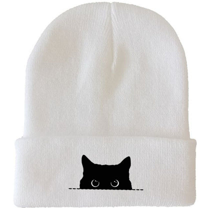 Comstylish Unisex Cartoon Black Cat Print Coldproof Knitted Hat
