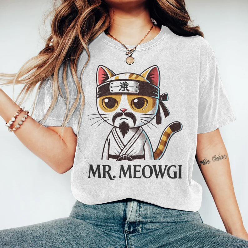 Mr. Meowgi Print Crew Neck Short Sleeve T-shirt elevenforest