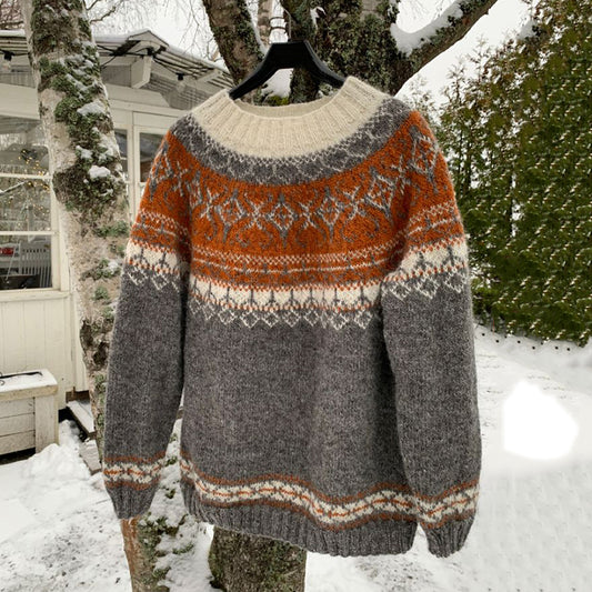 Vintage Icelandic Knit Jacquard Warmth Crew Neck Sweater（Unisex） elevenforest