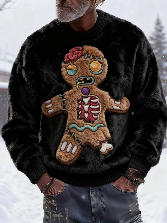 Comstylish Men's Zombie Gingerbread Man Funny Christmas Cozy Plush Sweatshirt