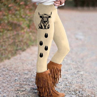 Women's Highland Cow Print Casual Leggings artswardrobe