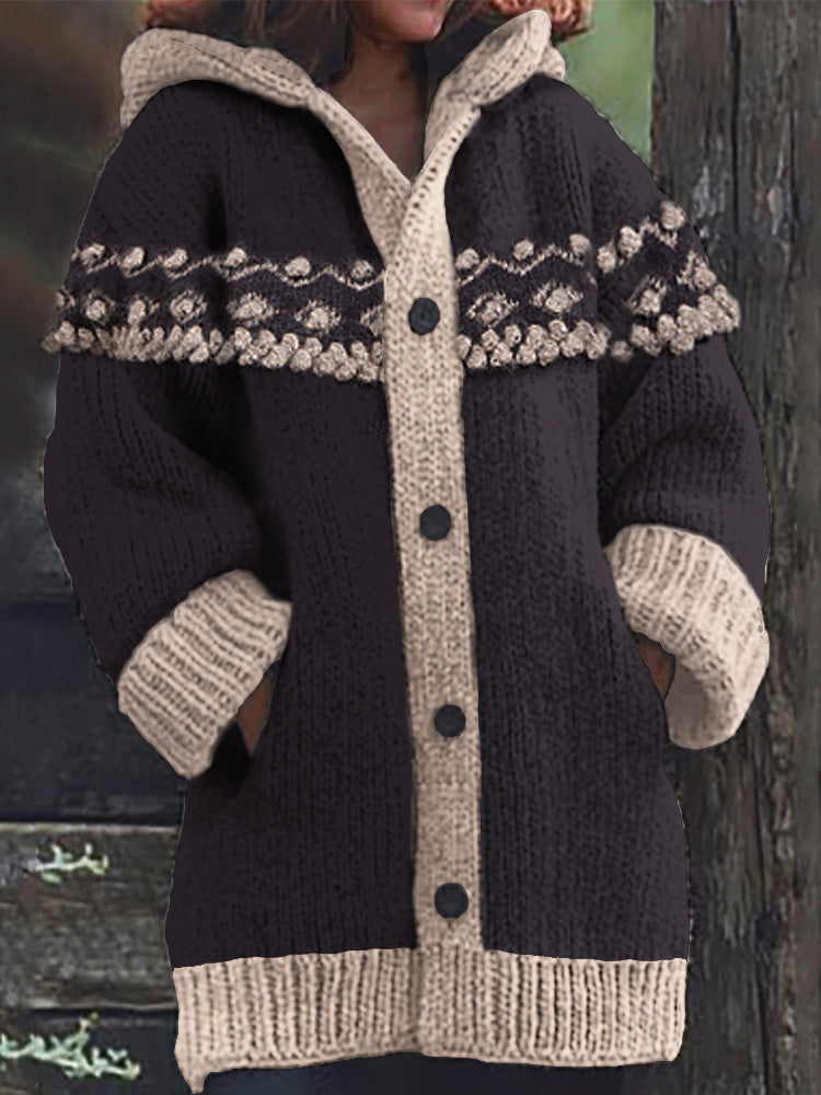 Vintage Fringe Knit Women's Hooded Sweater Cardigan artswardrobe