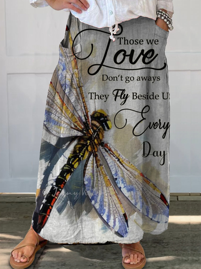Women's Those We Love Dragonfly Linen Pocket Half Skirt