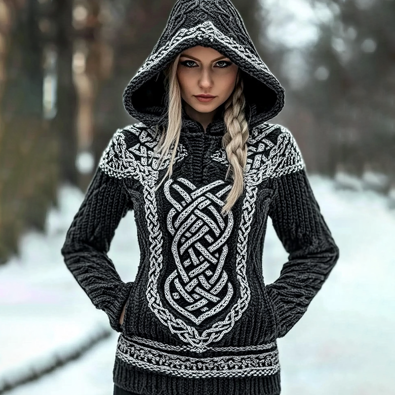 Women's Viking Celtic Pocket Cozy Hooded Sweater artswardrobe