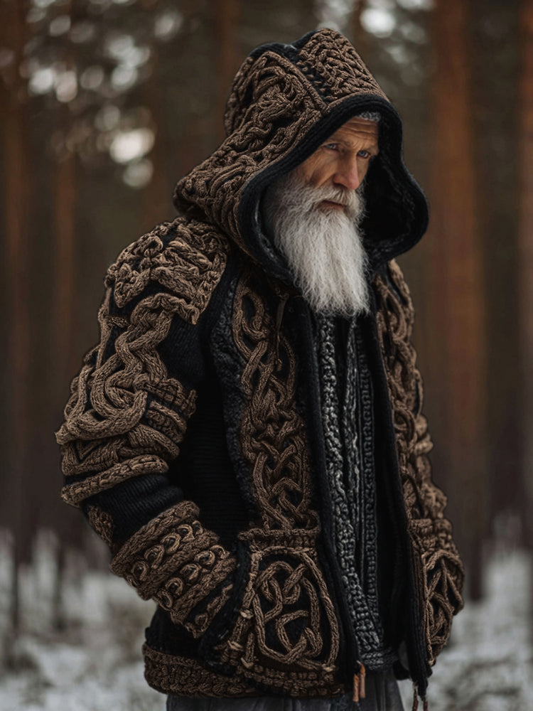 Men's Viking Celtic Knot Contrast Button Cozy Cardigan Sweater artswardrobe