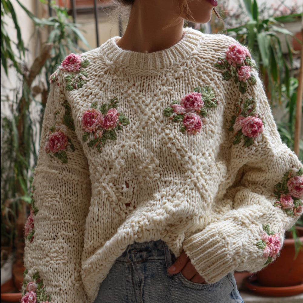 Women's Vintage Floral Casual Thick Sweater elevenforest