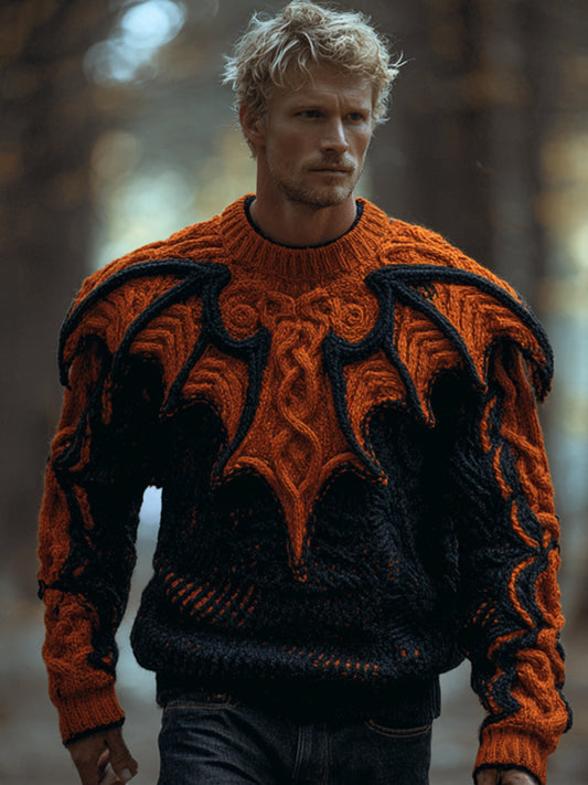 Men's Halloween Bat Contrasting 3d Knitted Sweater artswardrobe