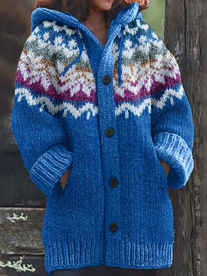 Vintage Icelandic Jacquard Knitted Pattern Cozy Cardigan Sweater elevenforest