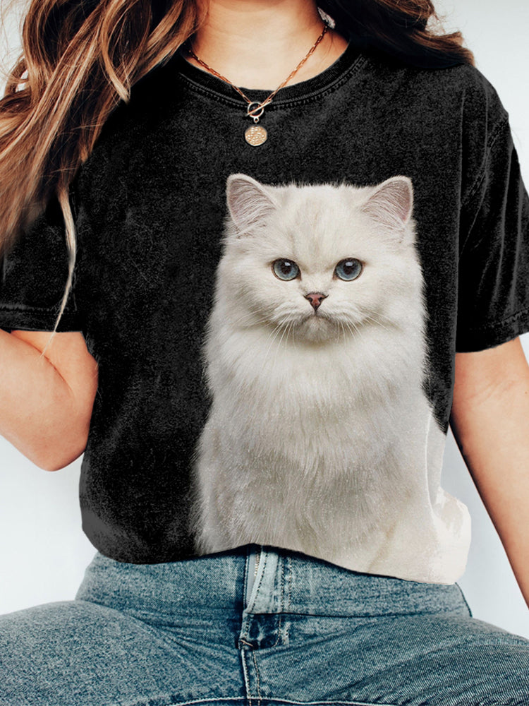 Comstylish Pretty Cat Pattern Vintage Cozy T Shirt