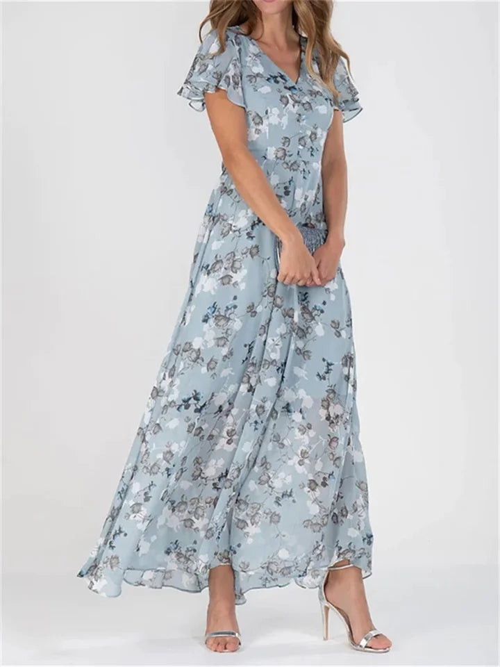 ER | Abiti midi stampati con maniche lunghe e scollo a V