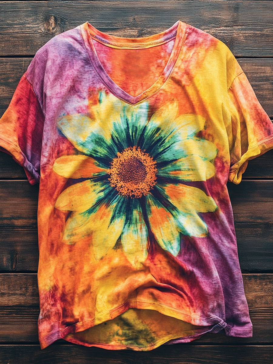 Colorful Daisy Print Casual Top