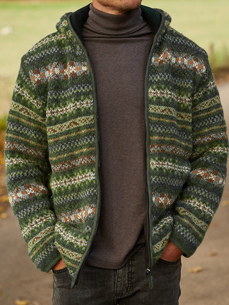 Mens Vintage Fair Isle Knitted Hooded Cardigan elevenforest