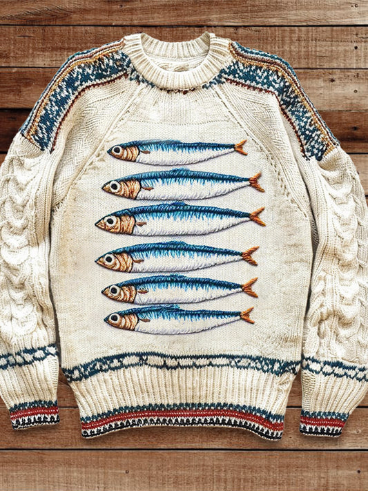 Sardines Embroidered Cozy Soft Knit Sweater elevenforest