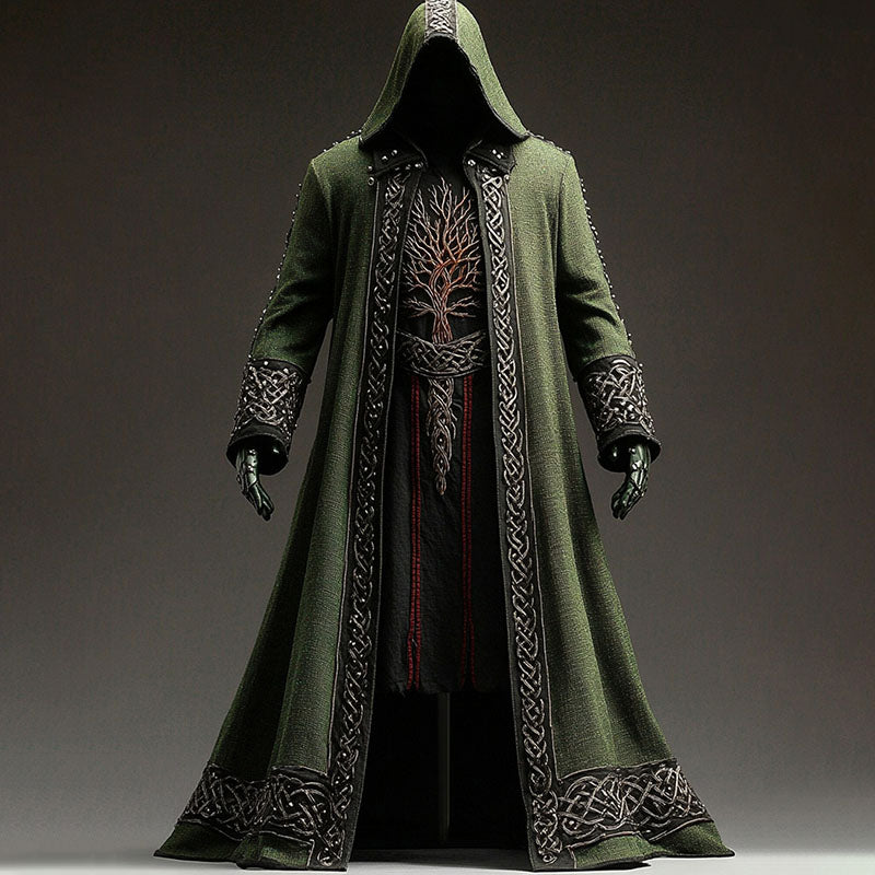 Men's Contrasting Viking Tree Of Life Embroidered Hooded Cape