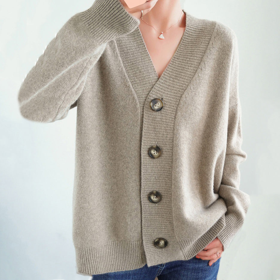 Vintage Loose Solid Color V Neck Buttoned Sweater Cardigan elevenforest