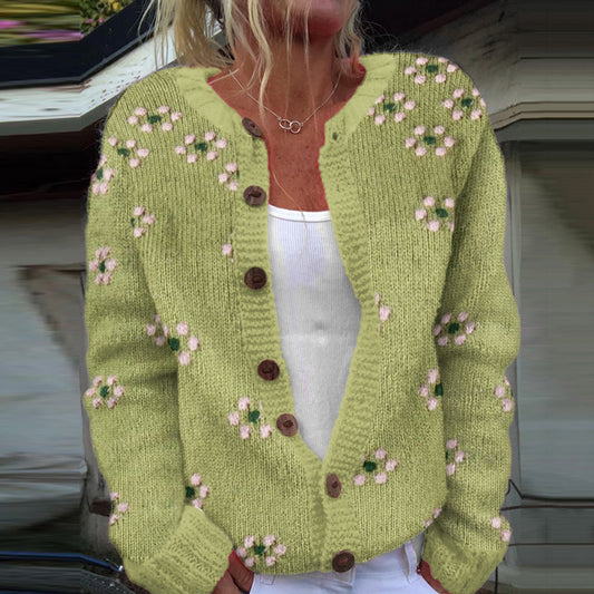 Vintage Icelandic Pink Floral Knitted Cardigan Sweater artswardrobe