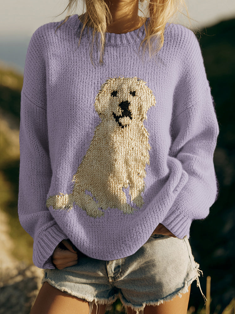Classic Fuzzy Golden Retriever Dog Felt Cozy Knit Sweater artswardrobe