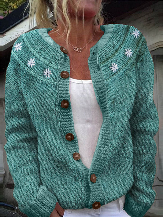 Classy Daisies Yoke Crochet Cozy Knit Cardigan elevenforest