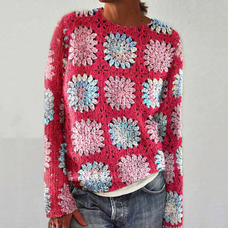 Vintage Crochet Floral Knit Crew Neck Sweater elevenforest