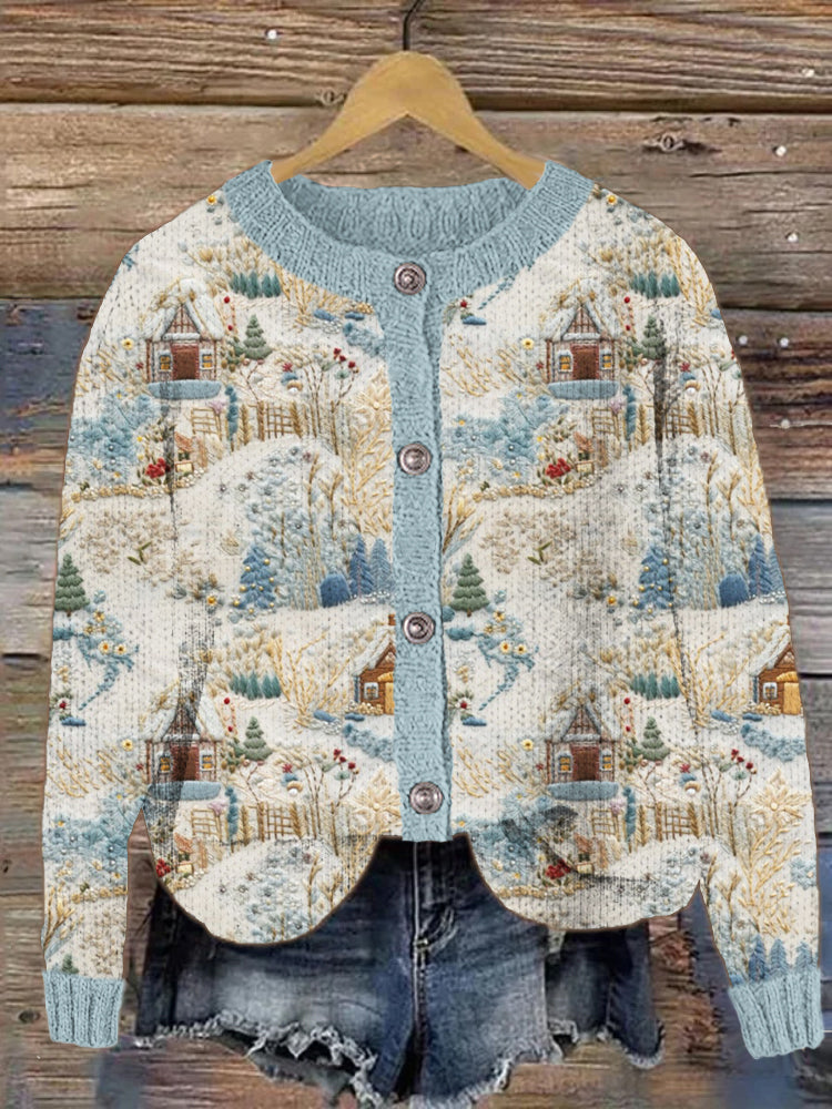 Field House Embroidery Pattern Knit Cardigan artswardrobe