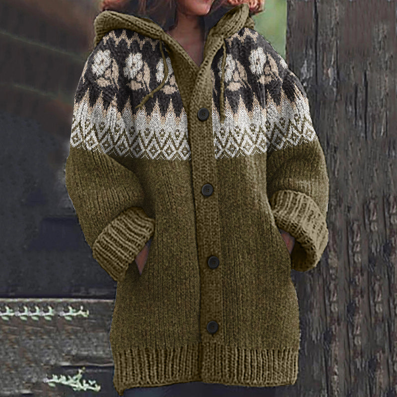 Vintage Icelandic Rose Knitted Warm Cardigan Sweater artswardrobe