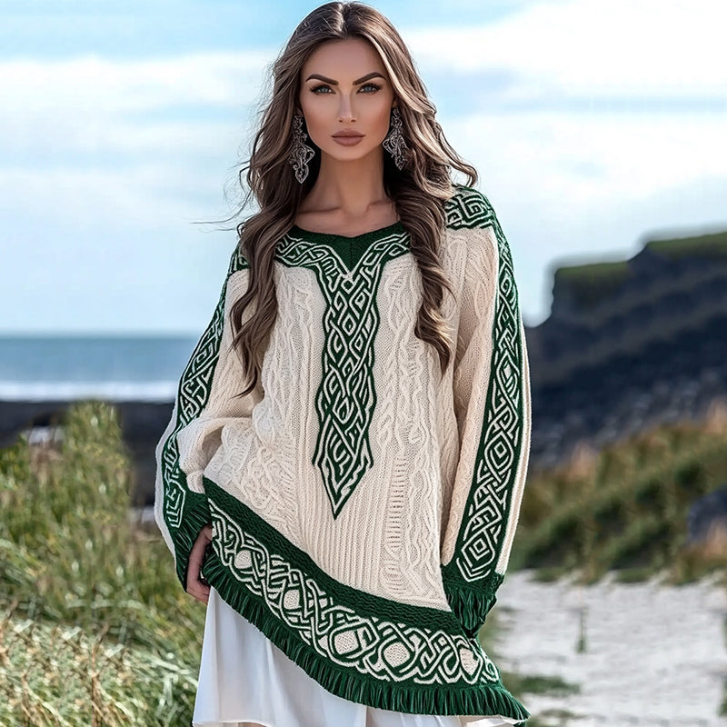 Women's Irish Celtic Knotted Jacquard Crew Neck Sweater Dress elevenforest