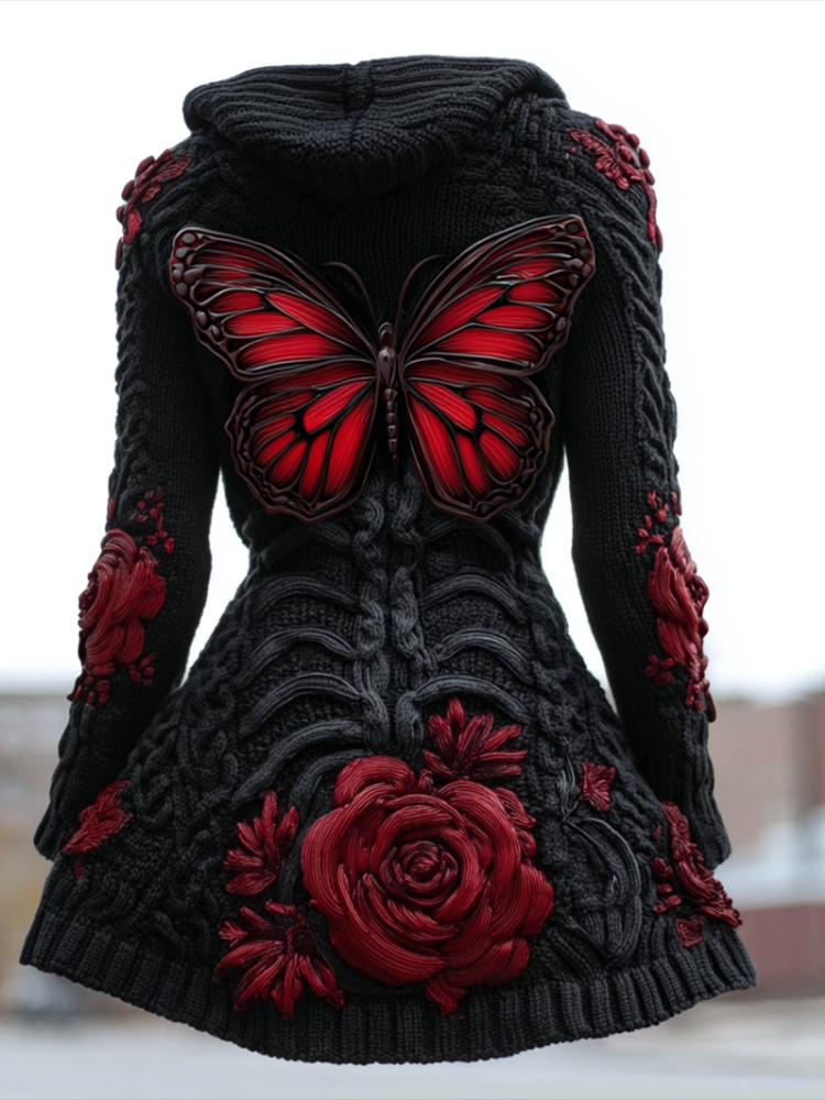 Halloween Blood Butterfly Women's Knit Sweater Dress artswardrobe