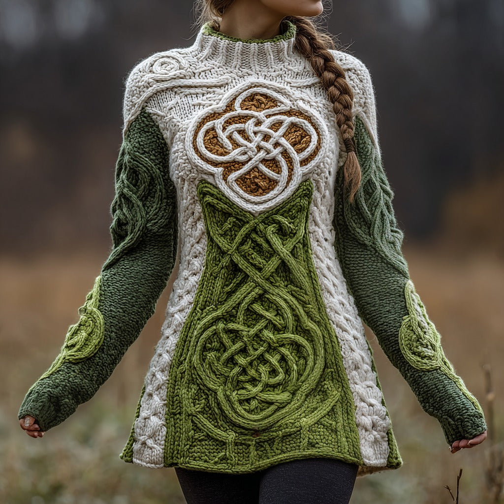 Women's Vintage Celtic Knot Knitted Turtleneck Jacket artswardrobe