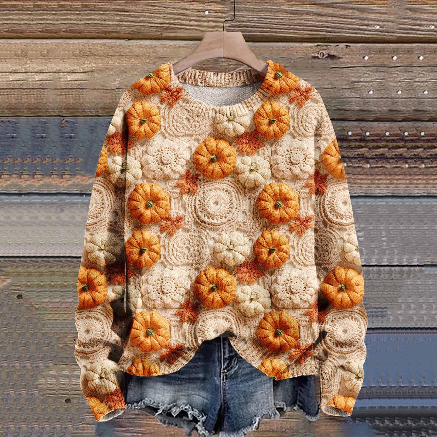 Pumpkin Autumn Season Halloween Art Print Knit Pullover Sweater artswardrobe