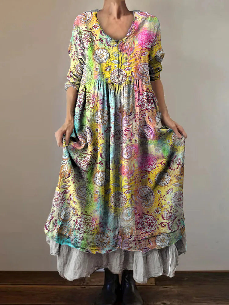 Women's Art Painting Hippie Print V-Neck Dress