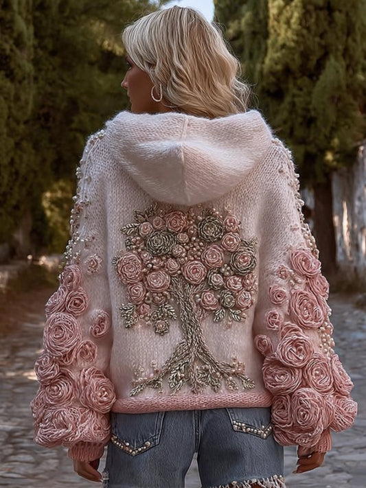 Bohemian Gradient Floral Thick Hooded Sweater artswardrobe