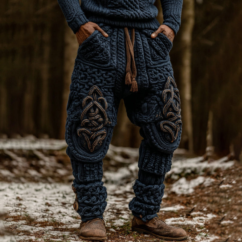 Men's Viking Tribal Celtic Symmetrical Pattern Art Cozy Knit Pants artswardrobe
