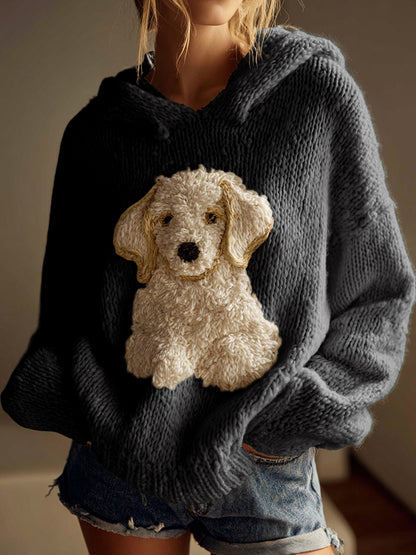 Classic Fuzzy Golden Retriever Dog Felt Cozy Knit Hooded Sweater artswardrobe