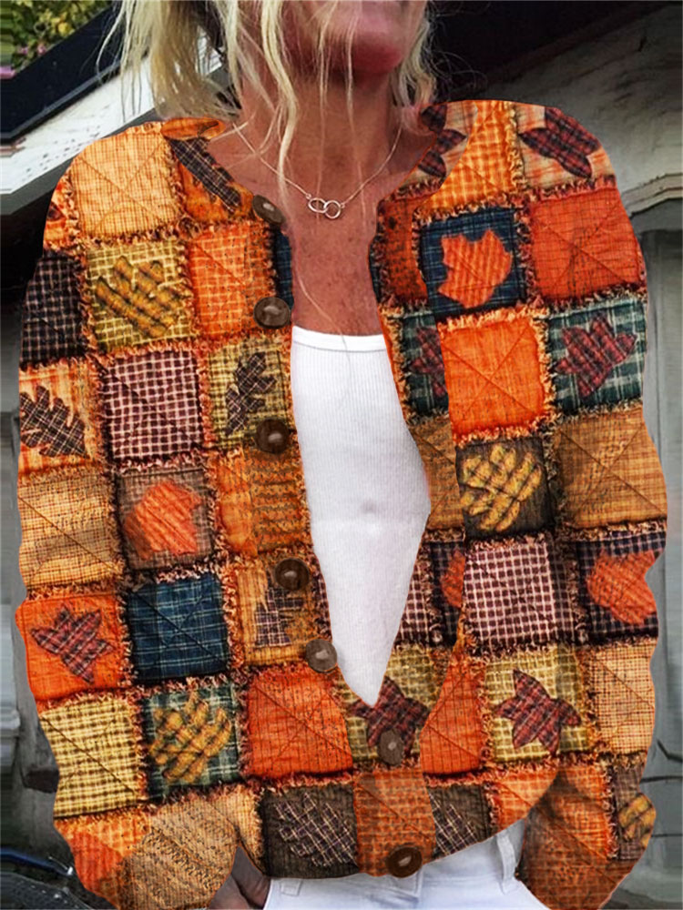 Women's Maple Leaf Pumpkin Fall Winter Sweater Cardigan artswardrobe