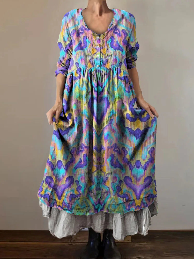 Women's Art Painting Hippie Print V-Neck Dress