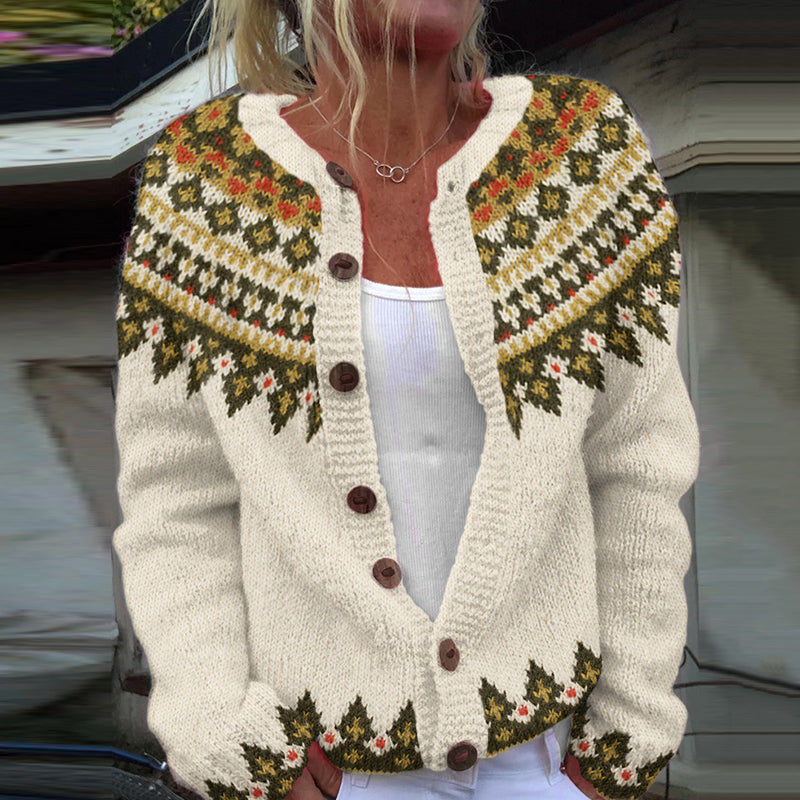 Retro Tribal Geometric Pattern Knitted Sweater Cardigan elevenforest