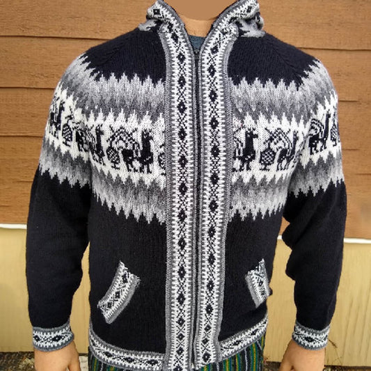 Colourful Iceland Jacquard Zipper Up Hooded Sweater（Unisex） elevenforest