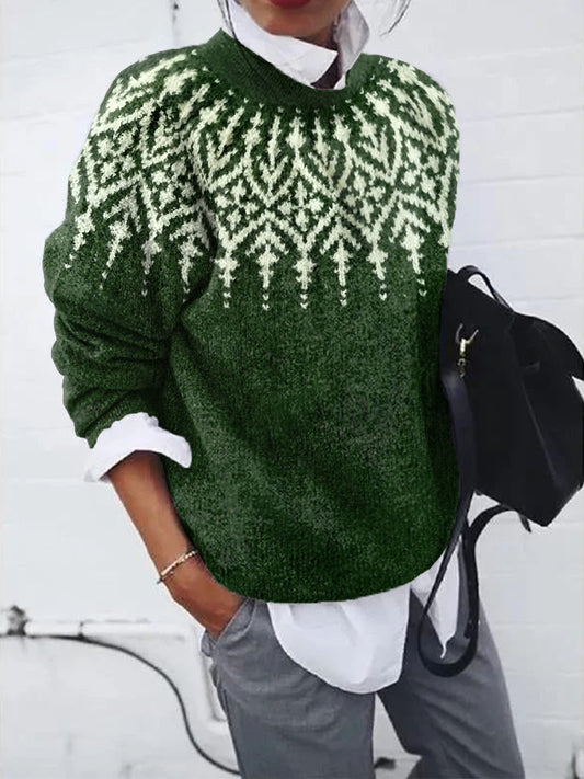 Vintage Green Jacquard Cozy Soft Icelandic Sweater elevenforest