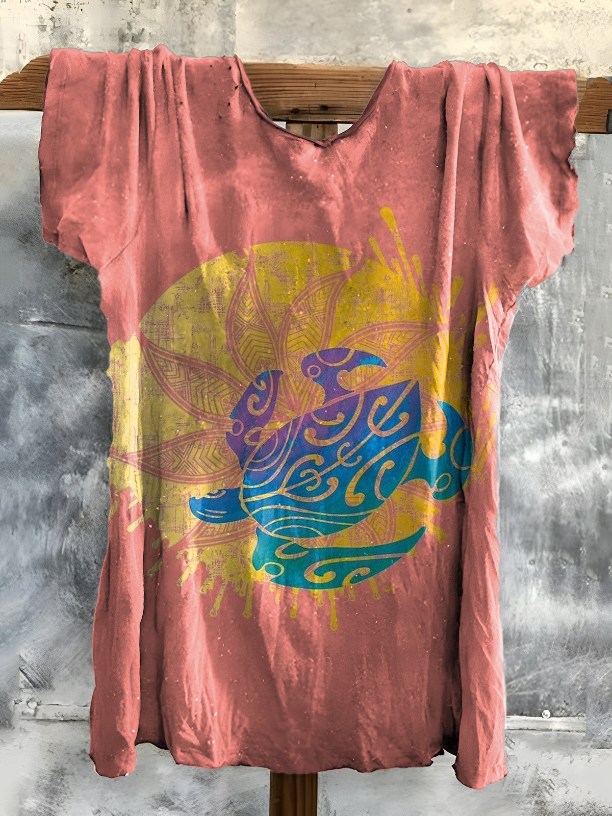 Floral Turtle Art Print Cotton Crew Neck T-Shirt