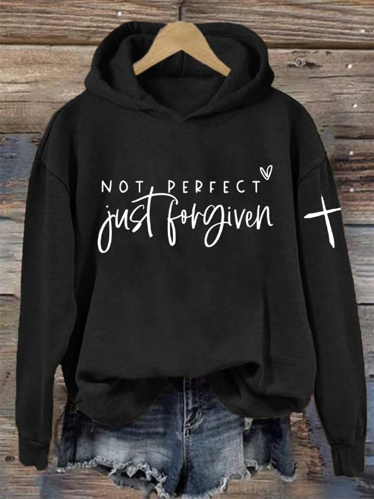 Comstylish Women's Imperfect But Forgiven Christian Faith Print Long Sleeve Hoodie