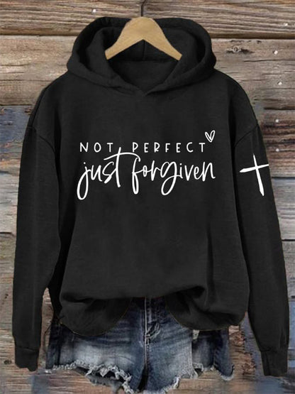 Comstylish Women's Imperfect But Forgiven Christian Faith Print Long Sleeve Hoodie