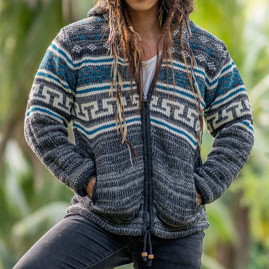 Mens Vintage Fair Isle Knitted Hooded Cardigan elevenforest