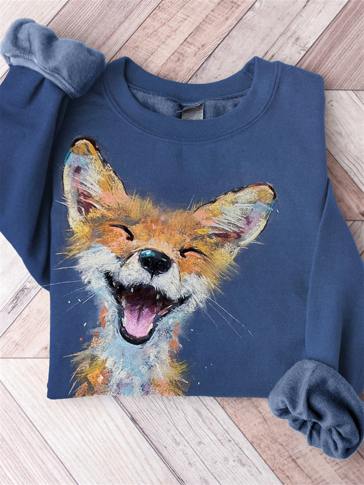 Fuzzy Smiling Fox Painting Comfy Sweatshirt artswardrobe