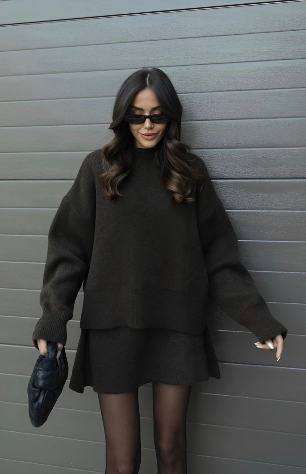 Abito-maglione in cotone in tinta unita bordeaux