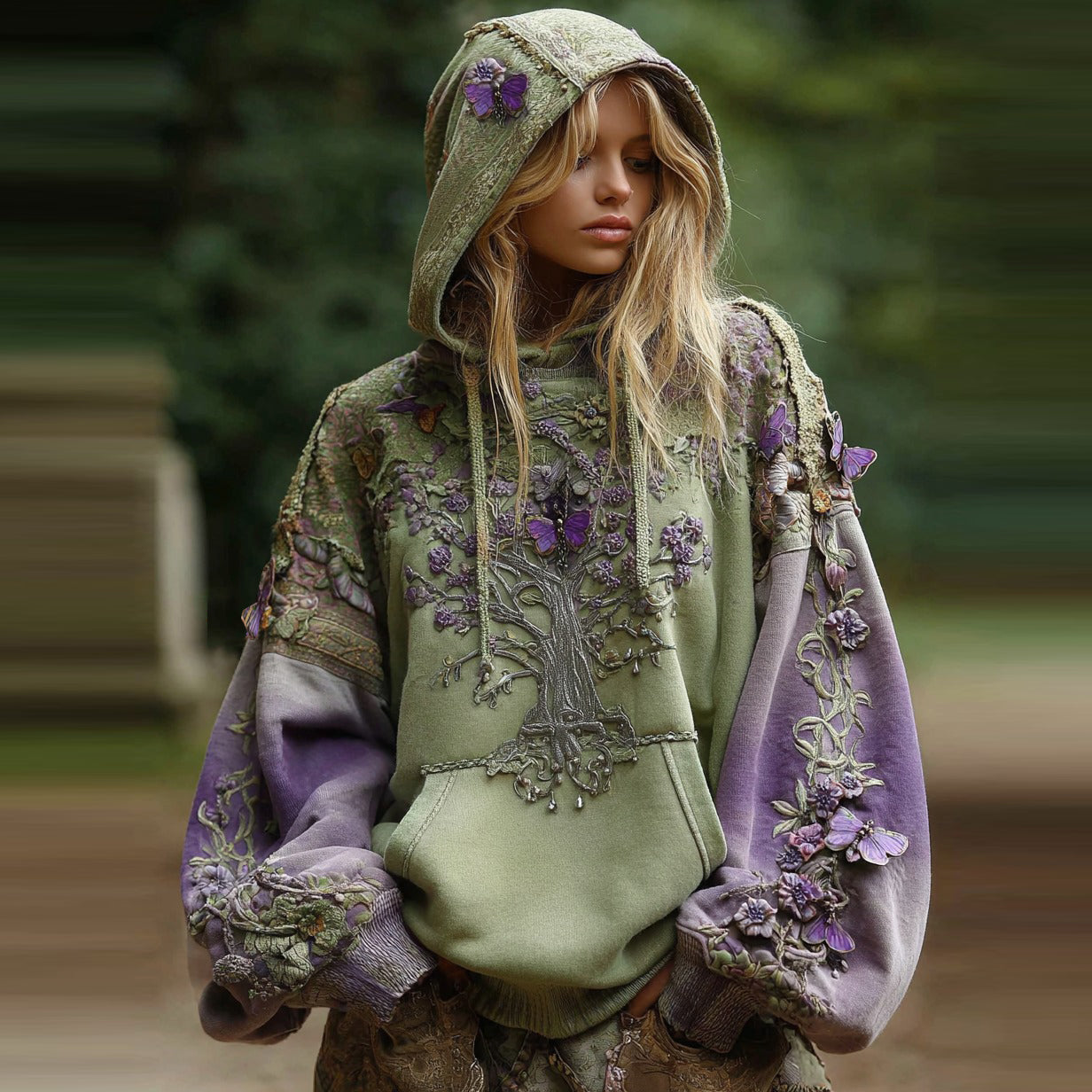 Comstylish Women's Viking Tree Of Life Gradient Art Casual Hoodie