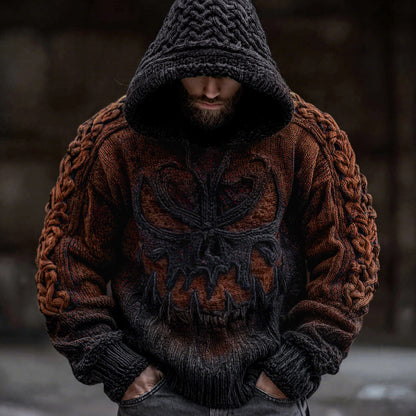 Men's Viking Devil Face Celtic Knot Jacquard Knit Hooded Sweater elevenforest